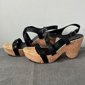 Van Eli Black Snake Shiny Platform Cork Sandals 10N